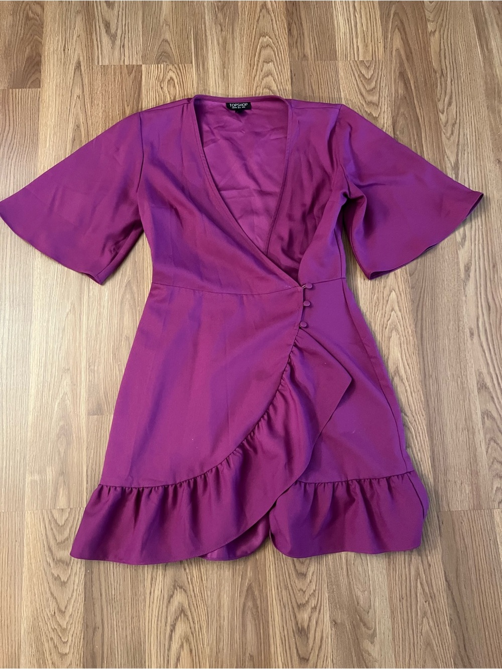 Topshop Plum Wrap Ruffle Mini Dress